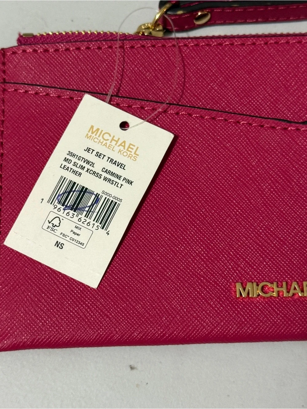 Michael Kors Jet Set Medium Saffiano Leather Crossover Wristlet in Hot Pink New